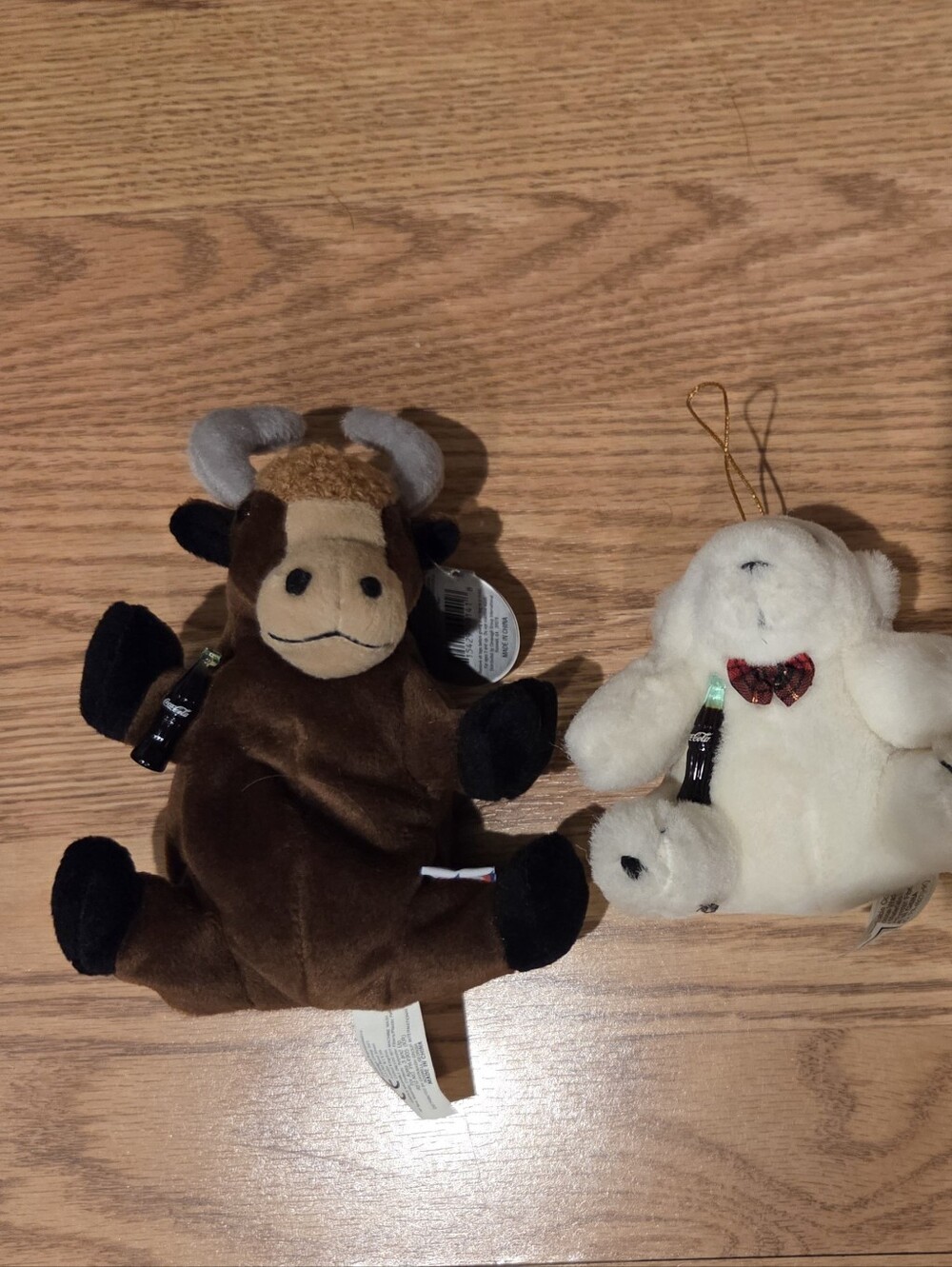 Coca-Cola Brown Plush Bull and White Plush Bear Pair - Soft Stuffed Animals